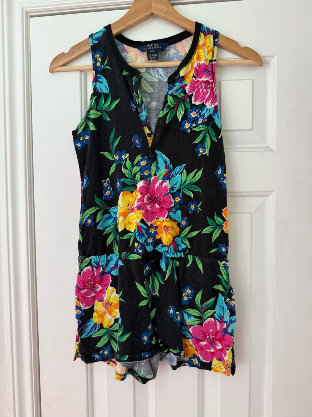 Polo Ralph Lauren Floral‎ Black Sleeveless Romper girls 8-10